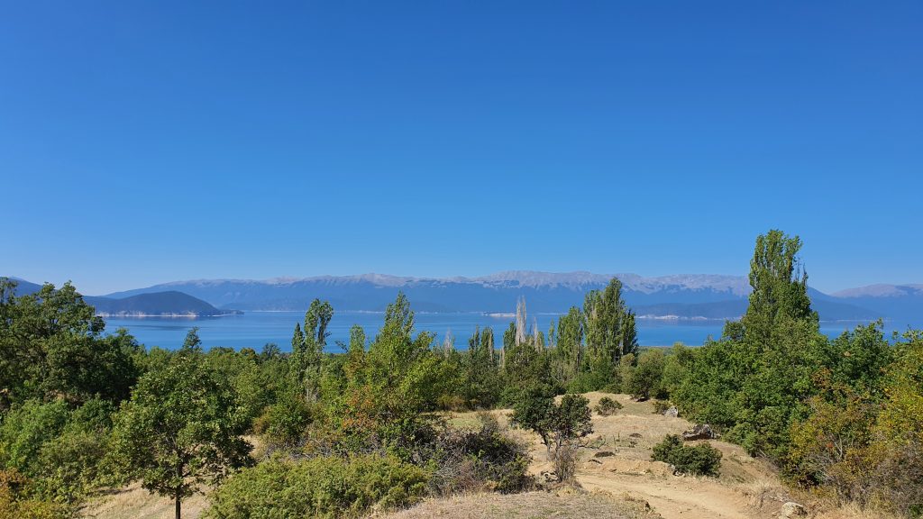 panorama with forest above prespa lake